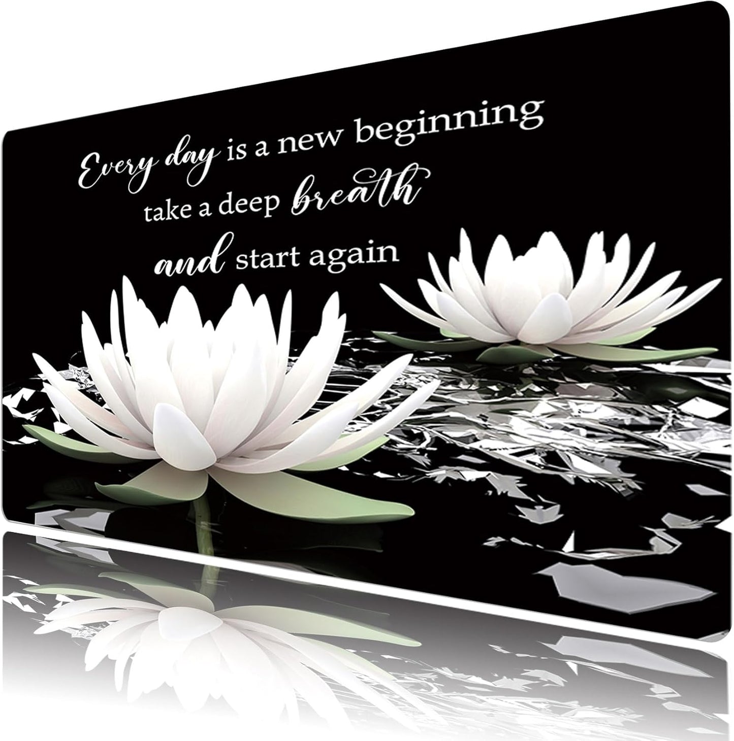 LB Black and White Floral Mouse Pad Plant Flower with Inspirational Quotes Large Mouse Pad for Desk Modern Aesthetic Desk Pad for Office and Home Non-Slip Rubber Base Mouse Mat 15.75L X 31.5W Inch