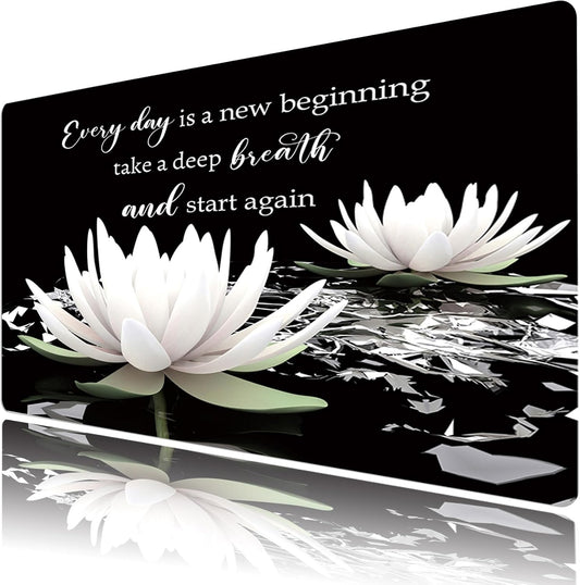 LB Black and White Floral Mouse Pad Plant Flower with Inspirational Quotes Large Mouse Pad for Desk Modern Aesthetic Desk Pad for Office and Home Non-Slip Rubber Base Mouse Mat 15.75L X 31.5W Inch