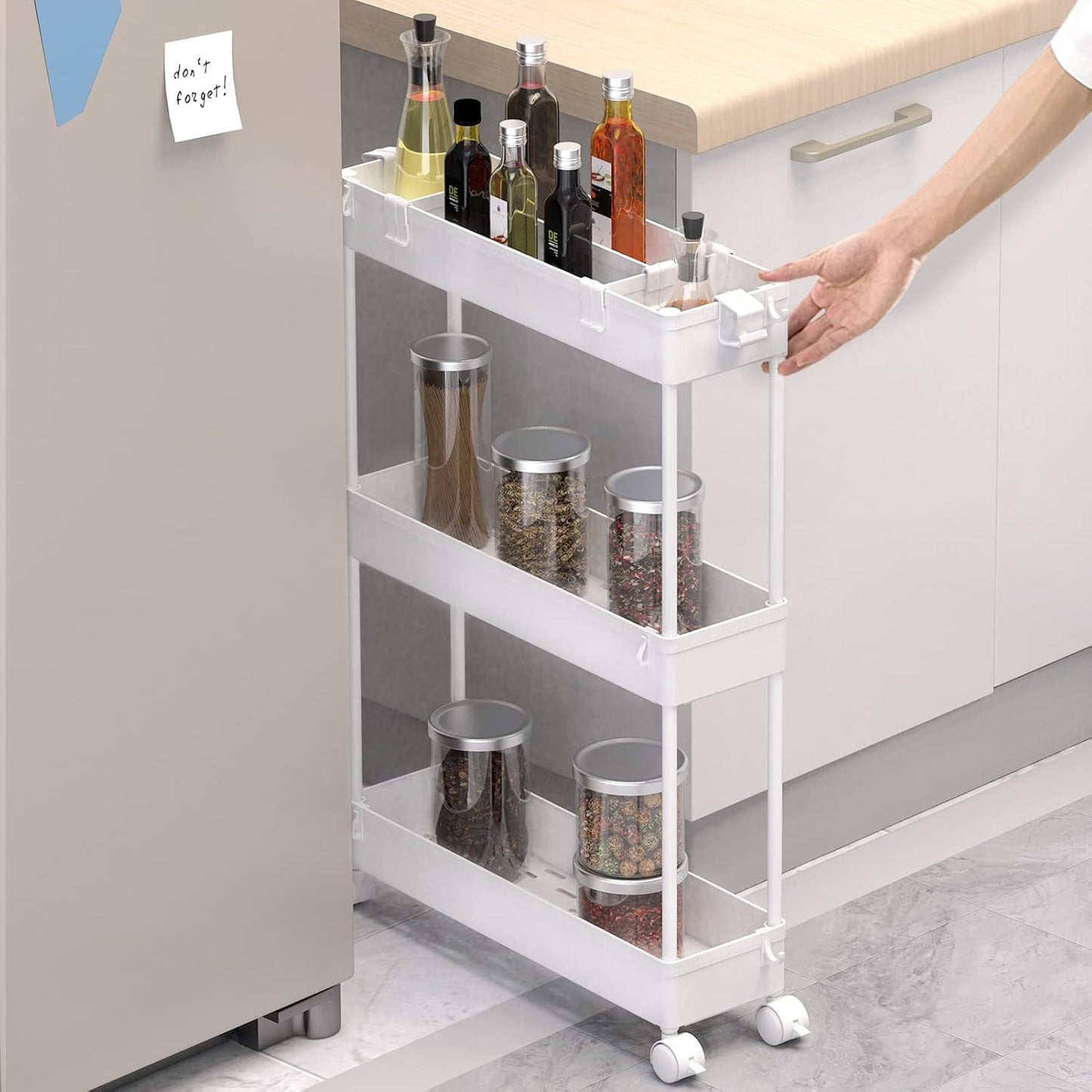SPACELEAD Slim Storage Cart 3 Tier,Bathroom Organizer Rolling Utility, Mobile Shelving Unit Slide Out for Office, Kitchen, Laundry Room & Narrow Places,White