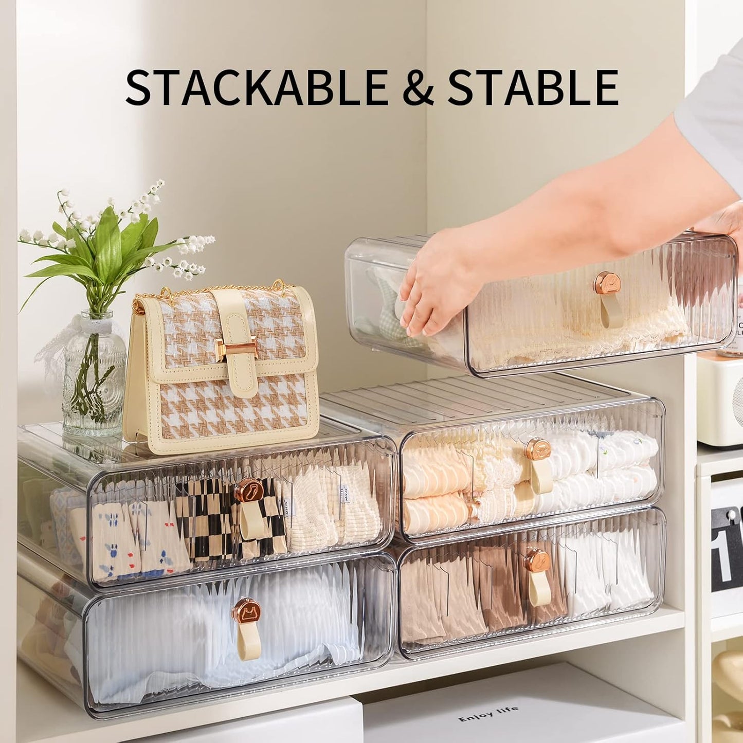 Underwear Organizer for Closet, Acrylic Socks Bra Underwear Drawer Organizer with Dividers, 24 Cell Stackable Closet Organizer and Storage Drawer for Clothing, Baby Clothes, Bra, Ties, Scarf