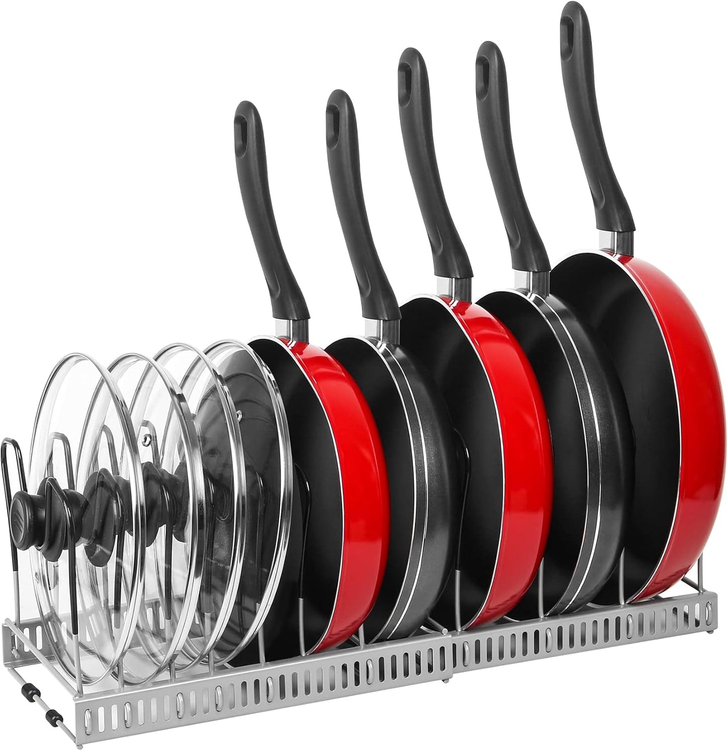 ROOHUA Pot Rack Organizer -Expandable Pot and Pan Organizer for Cabinet,Pot Lid Organizer Holder with 10 Adjustable Compartment for Kitchen Cabinet Cookware Baking Frying Rack