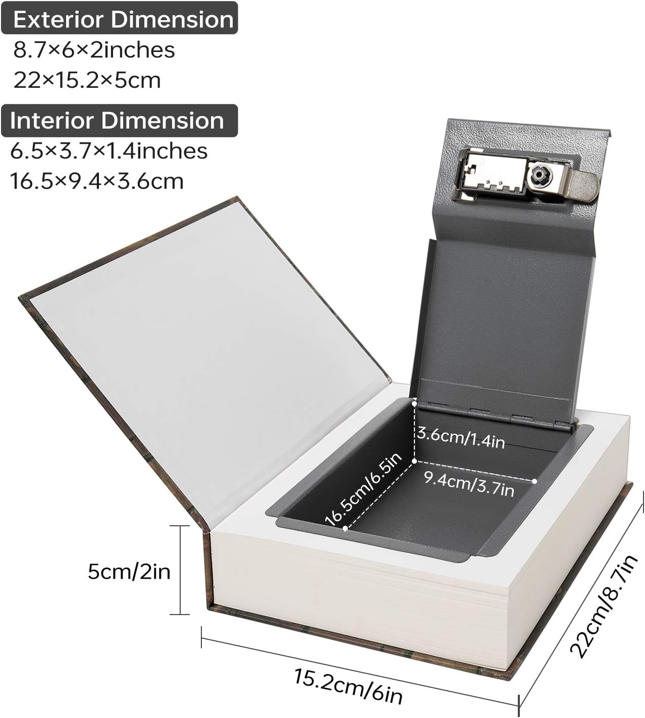 Real Paper Transfer Book Safe, Hollow with Secret Hidden Compartment, Combination Lock, 8.7"×6"×2" (LOVE-Combination)