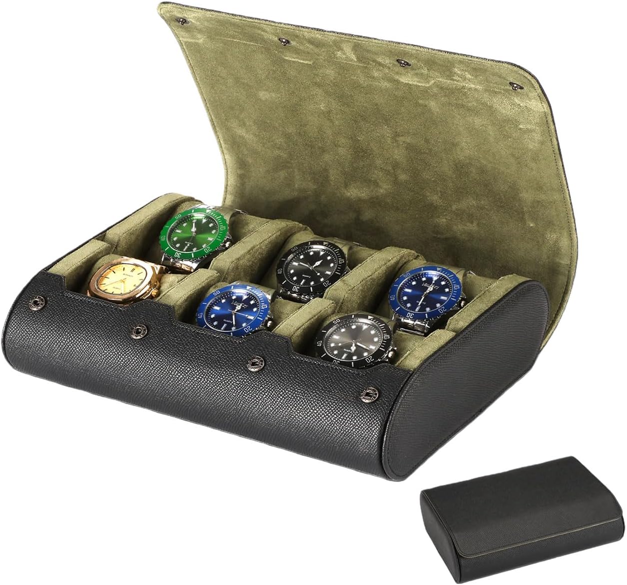 6 Watch Travel Cases for Men - Watch Roll 6 Slots Travel ﻿black Multifunctional Watch Display Box Cabinet ，Christmas Gift for Man/Woman/Office ﻿