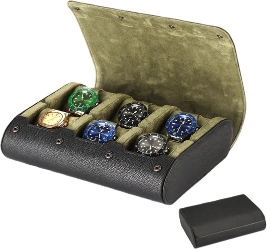 6 Watch Travel Cases for Men - Watch Roll 6 Slots Travel ﻿black Multifunctional Watch Display Box Cabinet ，Christmas Gift for Man/Woman/Office ﻿