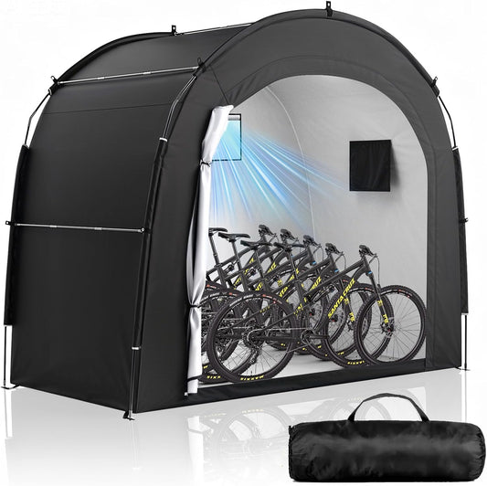 Housolution Bike Storage Tent Shed for 5 Bikes, Outdoor Portable 210D Oxford Thick PU4000 Waterproof Bike Cover with Ventilated Window, Bike Tent Fit for Bicycle, Lawn Mower, Garden Tools