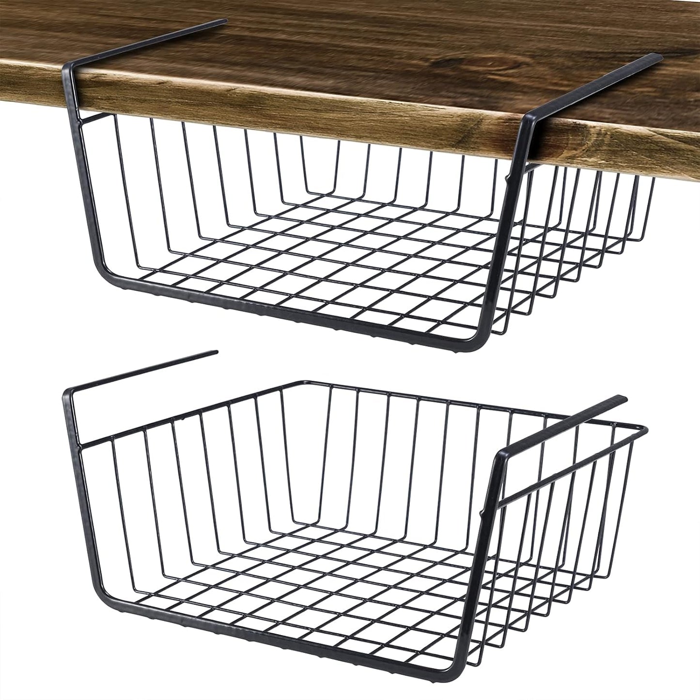 Undershelf Wire Storage Basket, Household Metal Hanging Bin Slides for Space Saving for Kitchen Pantry Bookshelf (Small, 2 PCS)