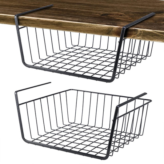 Undershelf Wire Storage Basket, Household Metal Hanging Bin Slides for Space Saving for Kitchen Pantry Bookshelf (Small, 2 PCS)