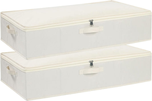 Under Bed Storage Containers, Storage Bins With Lids, Clothes Organizers for Blanket, Pillows, Shoes, Beige, 2 Pack, 23.6 x 11.8 x 5.9 Inch