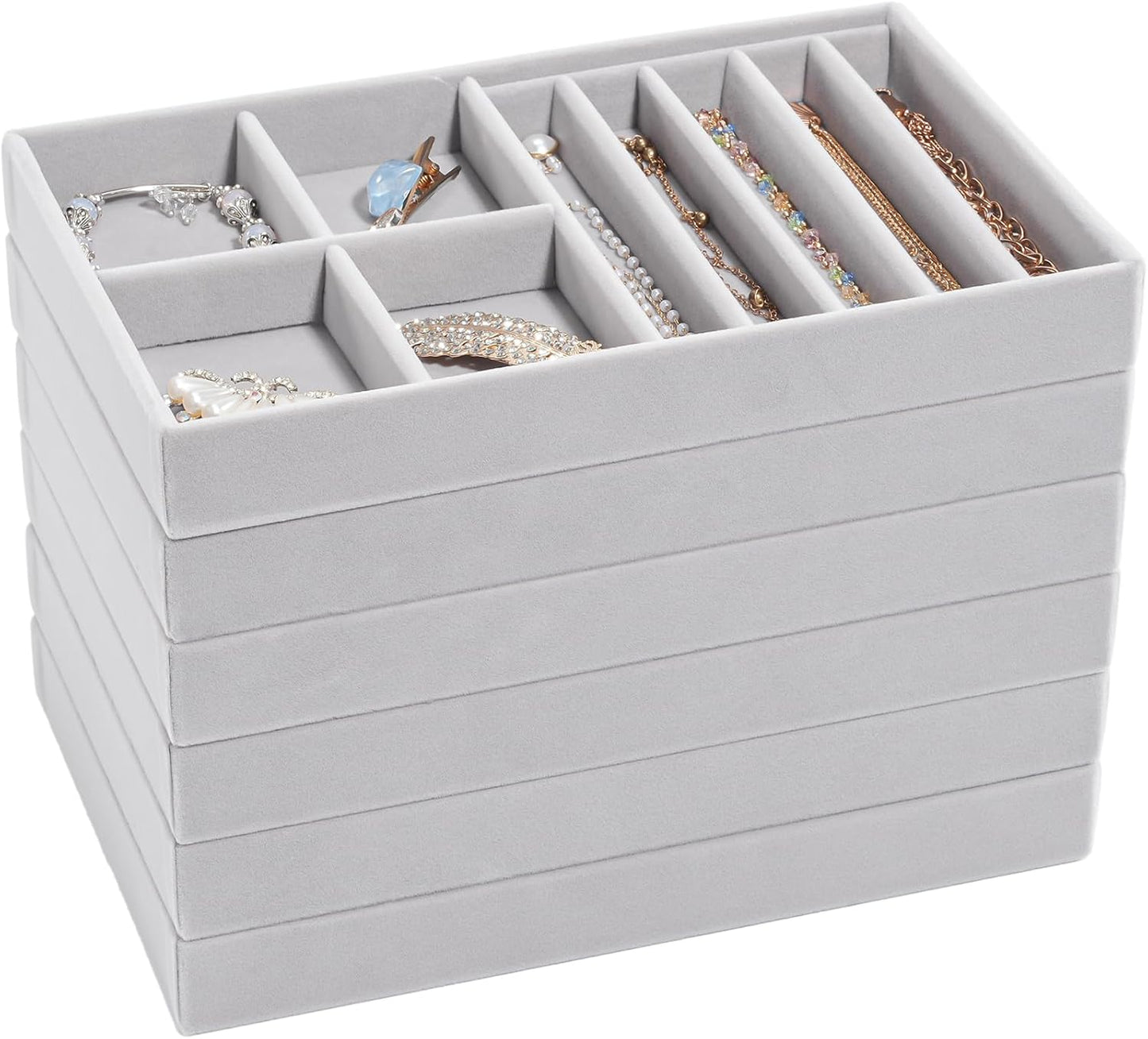 ProCase Stackable Jewelry Organizer Trays for Drawers, Jewelry Drawer Inserts Container Display Case Storage for Earring Necklace Rings Bracelet with Removable Dividers -Grey, 6 Layers
