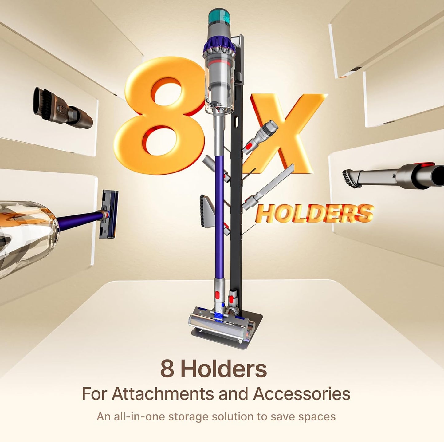 Vacuum Stand for Dyson Gen5 V15 V12 V11 V10 V8 V7 V6, Tineco S11 A10 A11, Eureka NEC180 280TL, Cordless Vacuum Cleaner Holder with 8 Storage Hooks, Accessories & Attachments Organizer, Black