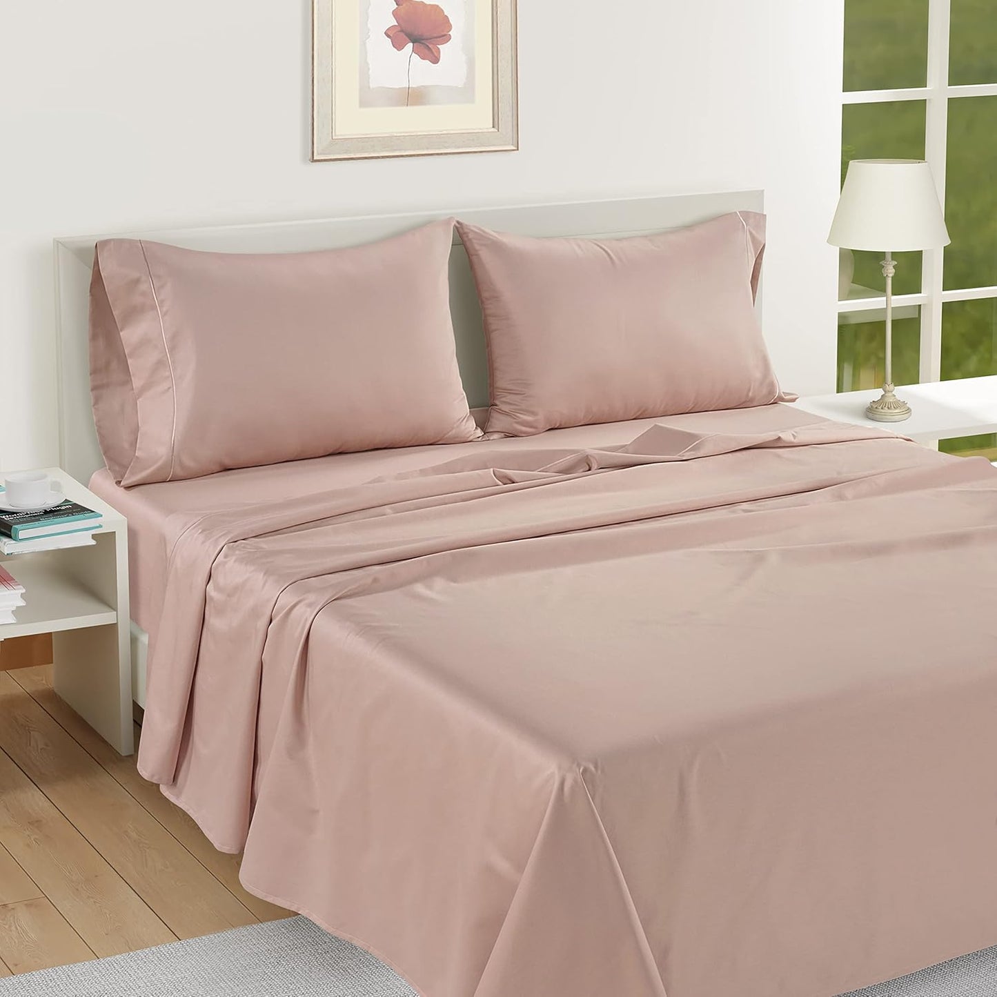 LANE LINEN Pillow Case Covers King Set of 2 100% Egyptian Cotton Sateen Soft Cool & Smooth 1000 Thread Count Cases - Sepia Rose