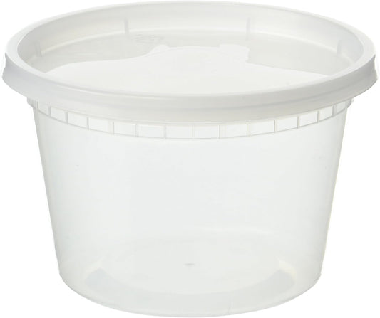 EDI D16050 16 oz Plastic Deli Food Storage Containers with Airtight Lids, Microwave/Freezer/Dishwasher Safe, BPA Free, Heavy-Duty, Leakproof, Recyclable, 50 Sets