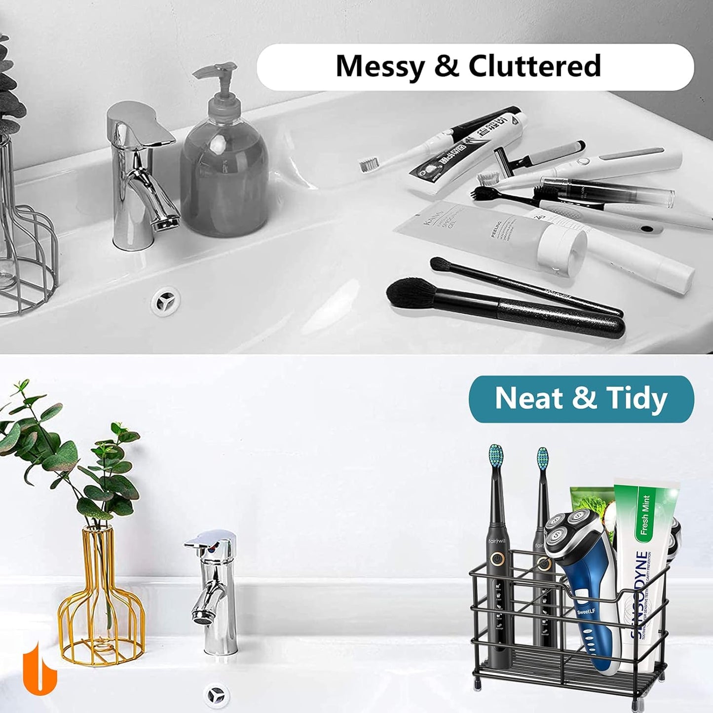 Urbanstrive 304 Stainless Steel Bathroom Toothbrush Holder Toothpaste Holder Stand Bathroom Accessories Organizer (Black, Large)