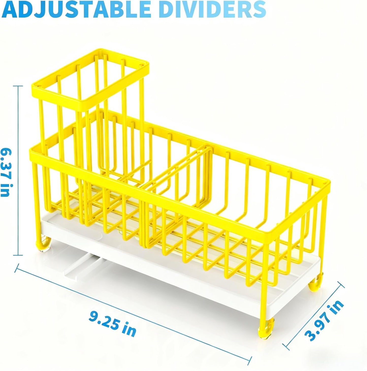 Cisily Yellow Sponge Holder for Kitchen Sink, Sink Caddy Organizer with High Brush Holder, Kitchen Countertop Organizers and Storage Essentials, Yellow Kitchen Decor and Accessories
