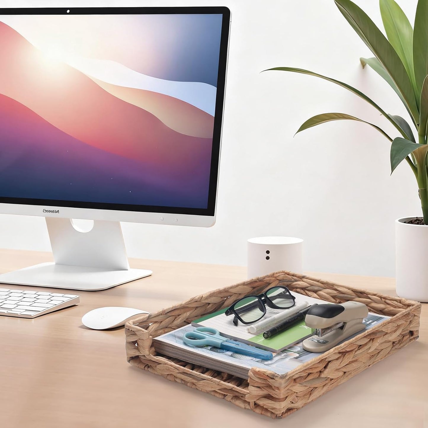 Water Hyacinth Letter Tray for A4 File Document Magazine Storage Basket Desk Tray Organizer for Office 13 x 9.8 x 2.2 inch