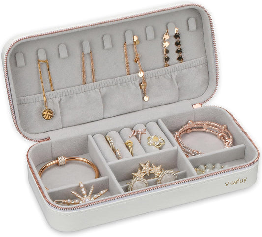 Jewelry Box Small Jewelry Boxes, PU Leather Portable Travel Jewelry Case, Large Capacity for Rings Earrings Necklaces Bracelets Watch, White C