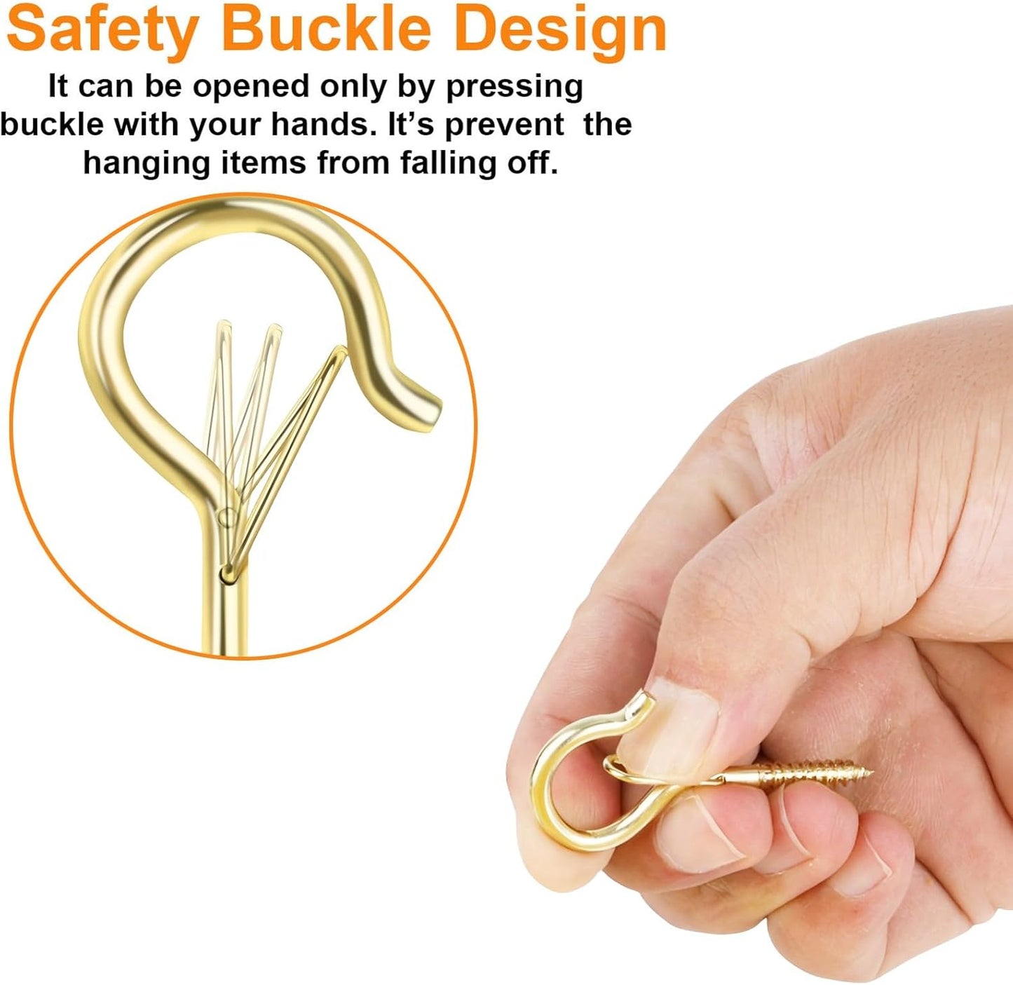 48 PCS Q-Hanger Hooks, Screw Hooks for Outdoor String Lights, Safety Buckle Design Cup Eye Hook for Hanging Christmas Lights, Plants, Mounted on Wall Ceiling, Include 1 Wing Nut Driver, Gold