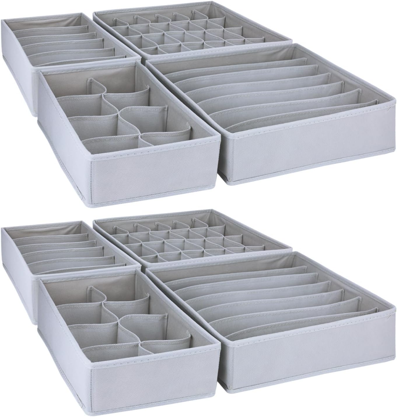 8 Pack Foldable Drawer Organizer - Light Gray Fabric Bins for Clothes, Underwear, Socks & More