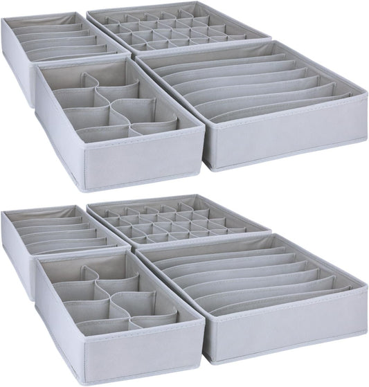 8 Pack Foldable Drawer Organizer - Light Gray Fabric Bins for Clothes, Underwear, Socks & More