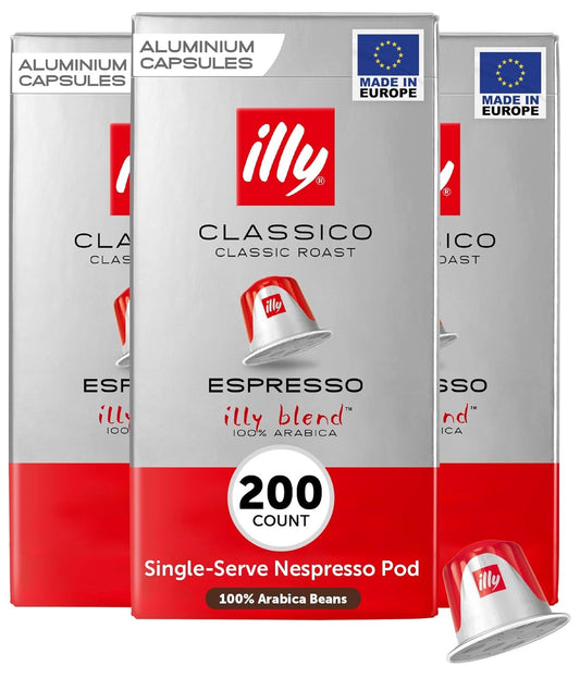 illy Aluminum Espresso Coffee Pods - Compatible with Nespresso Machines - Classico Medium Roast - Mild & Balanced, Single Serve Capsules - 10 Count (Pack of 20)