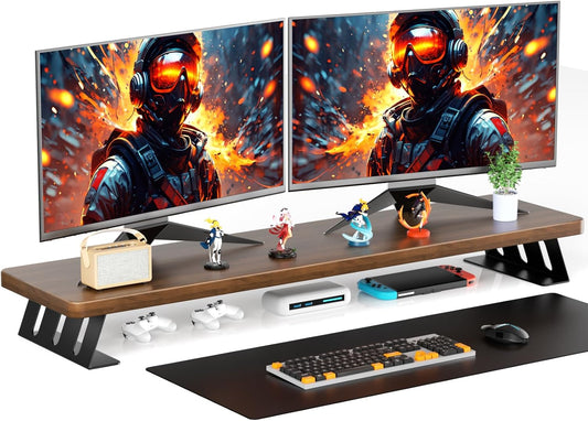 Dual Monitor Stand Riser, 39 Inch Large Wood Monitor Stands for 2 Monitors, Desk Monitor Riser for Computer/Laptop/Printer/TV, Stand Riser up to 220 lbs