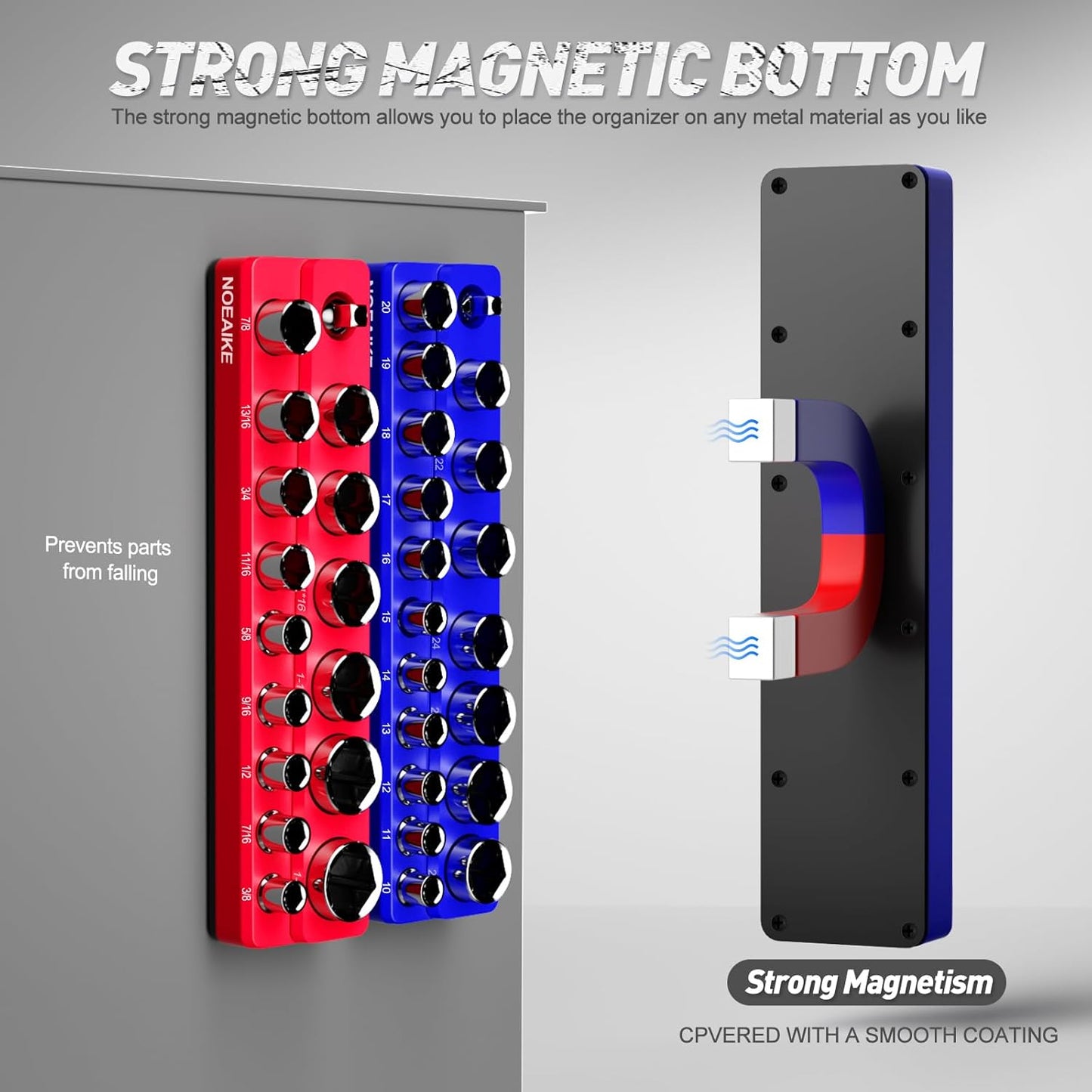 1/2 Inch Magnetic Socket Organizer,2-Pack Metric &SAE Sockets Holder Set 1/2" Drive Socket Trays, Holds 35 Pcs Standard Sockets(Socket not Included)