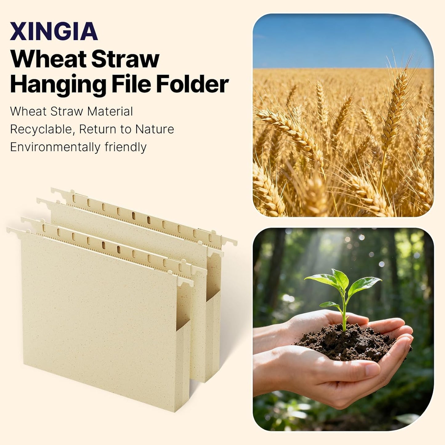 Wheat Straw Plastic Hanging File Folder Letter Size,Heavy Duty 1" Expanding Pocket for Filing Cabinet,12 Pack Extra Capacity Hang Folders with Tabs,Expandable File Organizer,Morandi Yellow