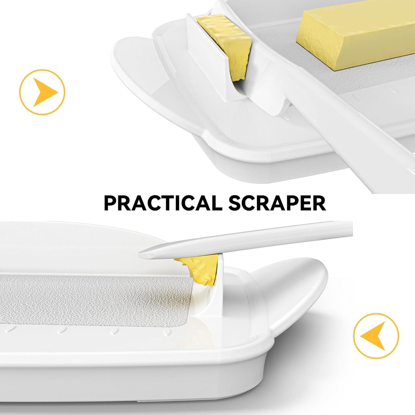 Butter Dishes with Lid for Countertop Refrigerator, Plastic Butter Dish Flip Top Lid Butter Container with Spreader, Non-Slip Bottom Butter Holder Keeper (White)