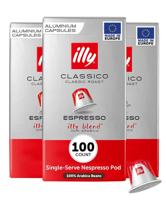 illy Aluminum Espresso Capsules - Compatible with Nespresso Machines - Classico Medium Roast Coffee - Mild & Balanced - Notes of Caramel, Orange Blossom & Jasmine Single Serve Capsules - 10 Count (Pack of 10)