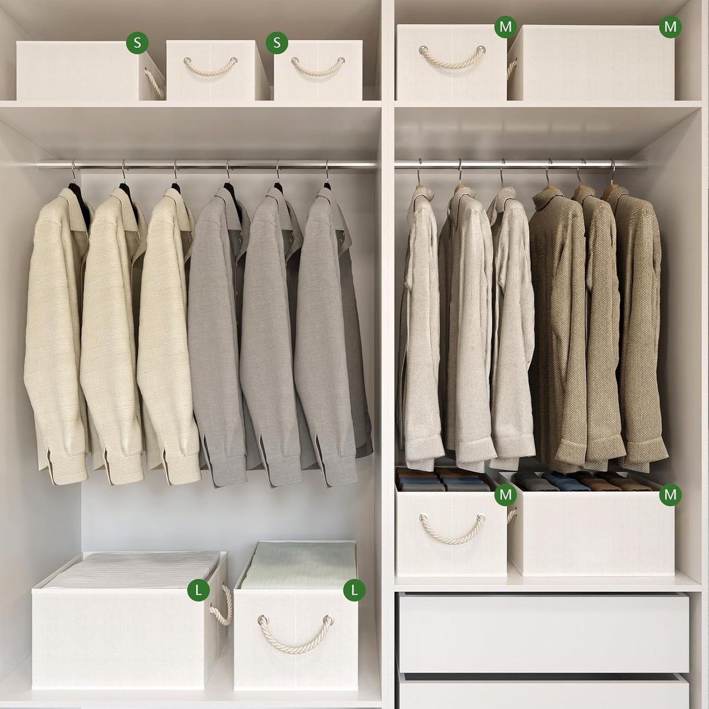 Closet Storage Bins, Linen Closet Organizers and Storage Basket for Shelves, Collapsible Shelf Baskets for Organizing Shelves, Bedroom Clothes Basket, Beige, 4 Pack