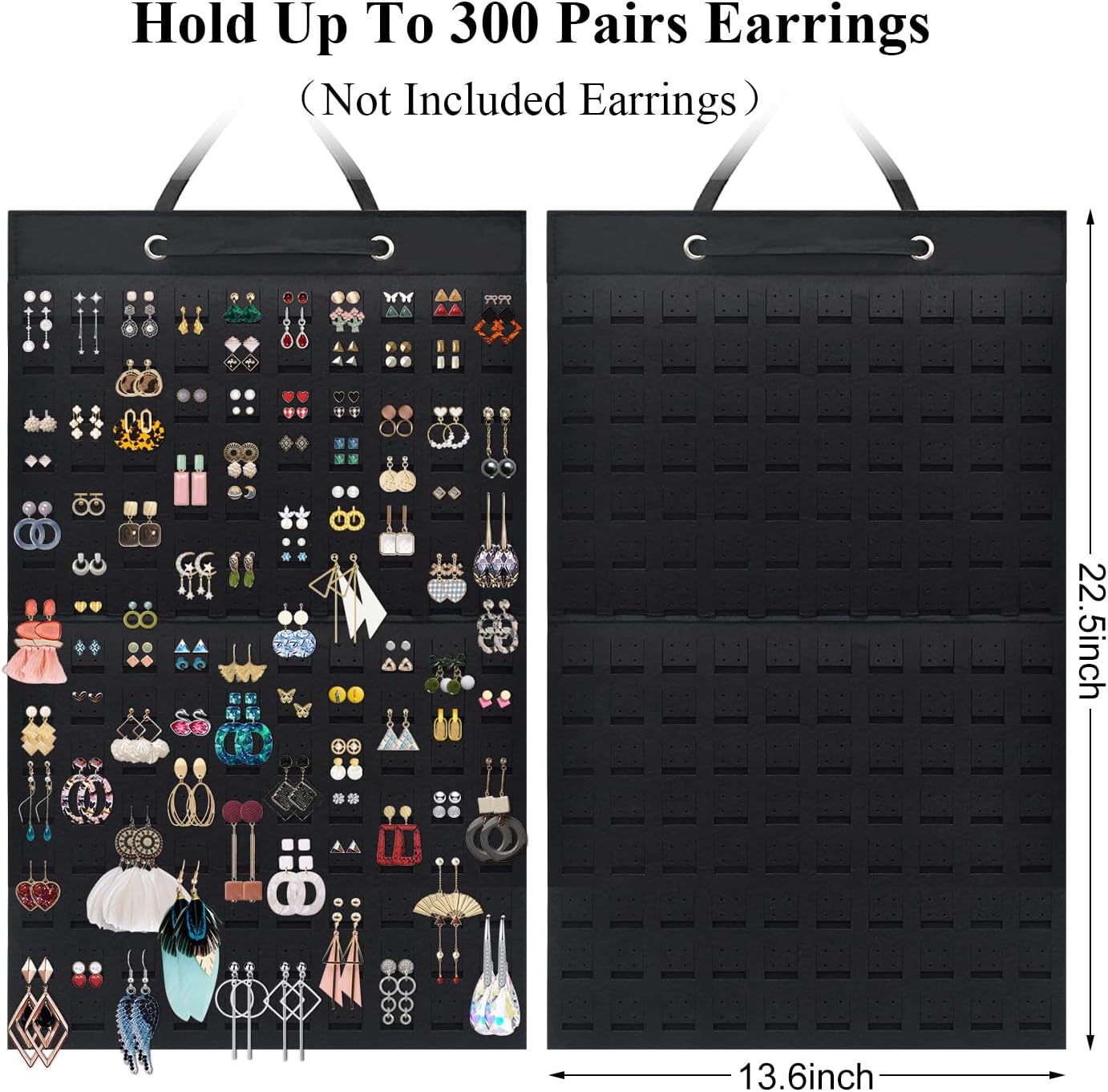 Earring Holder Organizer, Hanging Earrings Storage Display Holds Up to 300 Pairs for Women Girls-Black 1 Pack