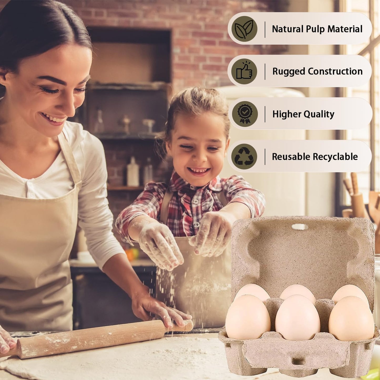 50 Pack Egg Cartons Cheap Bulk, Blank Natural Pulp Egg Carton 6 Count for Chicken Eggs, Reusable, Protects, Egg Storage Containers for Home Kitchen and Farmhouse (50 PCS 6 Count)