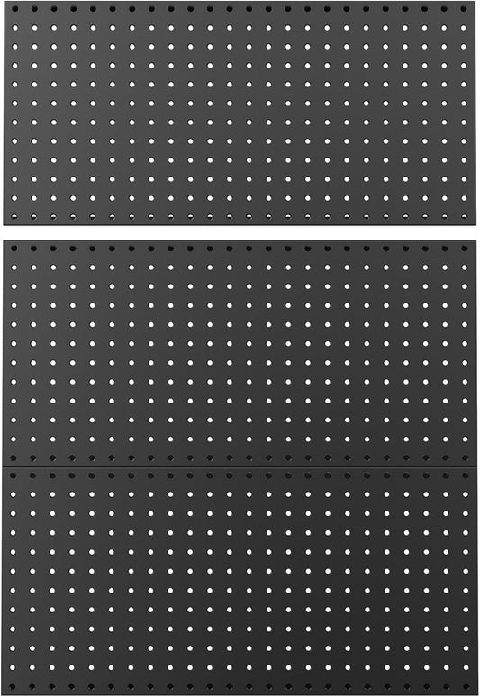 WALMANN Metal Pegboard Panels for Wall Garage Tools Storage Pegboard for Garage, Workbench, Modular Peg Board Tool Organizer Board (Black 12"*24", Pack of 3)