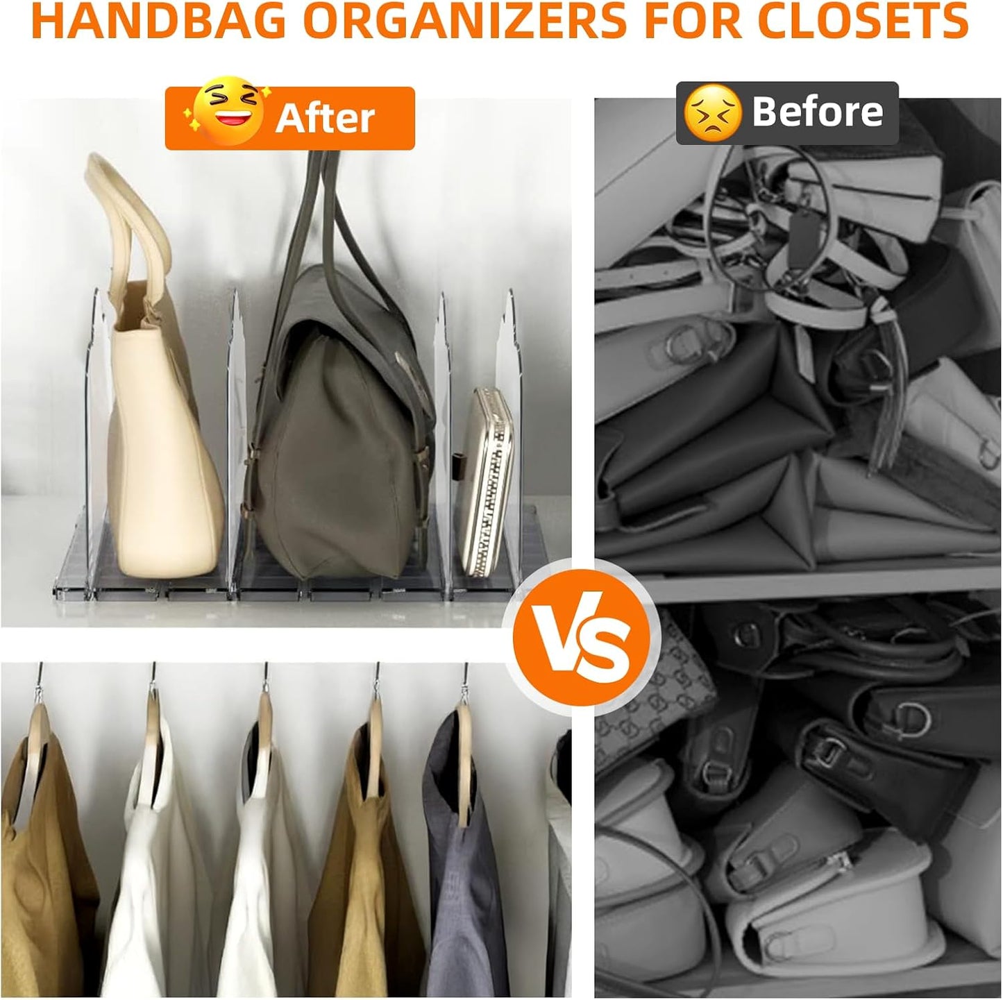2 Pack Acrylic Handbag Organizer - 10 Adjustable Shelves for Closet & Cabinet, Clear Purse Display Stand for Women, Space-Saving Storage for Purses, Wallets & Accessories