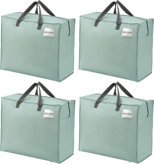 VENO 4 Pack Heavy Duty Moving Bags, Storage Bags, Packing Supplies, Top Zipper, Storage Totes for Camping, Clothes, Bedding, Comforters, Pillows (22 Gallon Light Green, 4 Pack)