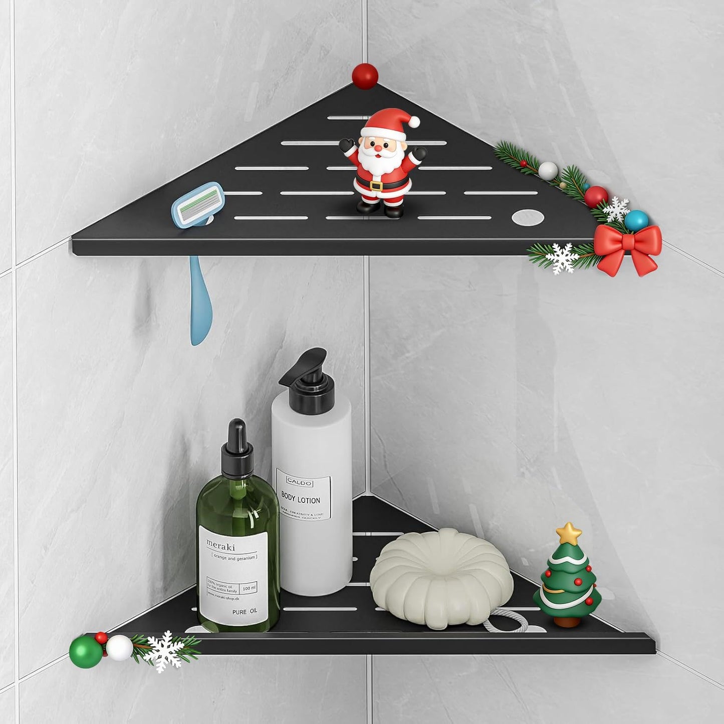 Corner Shower Shelf with Razor Hole, Modern Sturdy Shower Caddy, 10" 304 Stainless Steel Shower Organizers Bathroom Shelf for Tile Wall, No Drilling Grout Mount Shelf for Shower,Bathroom Accessories