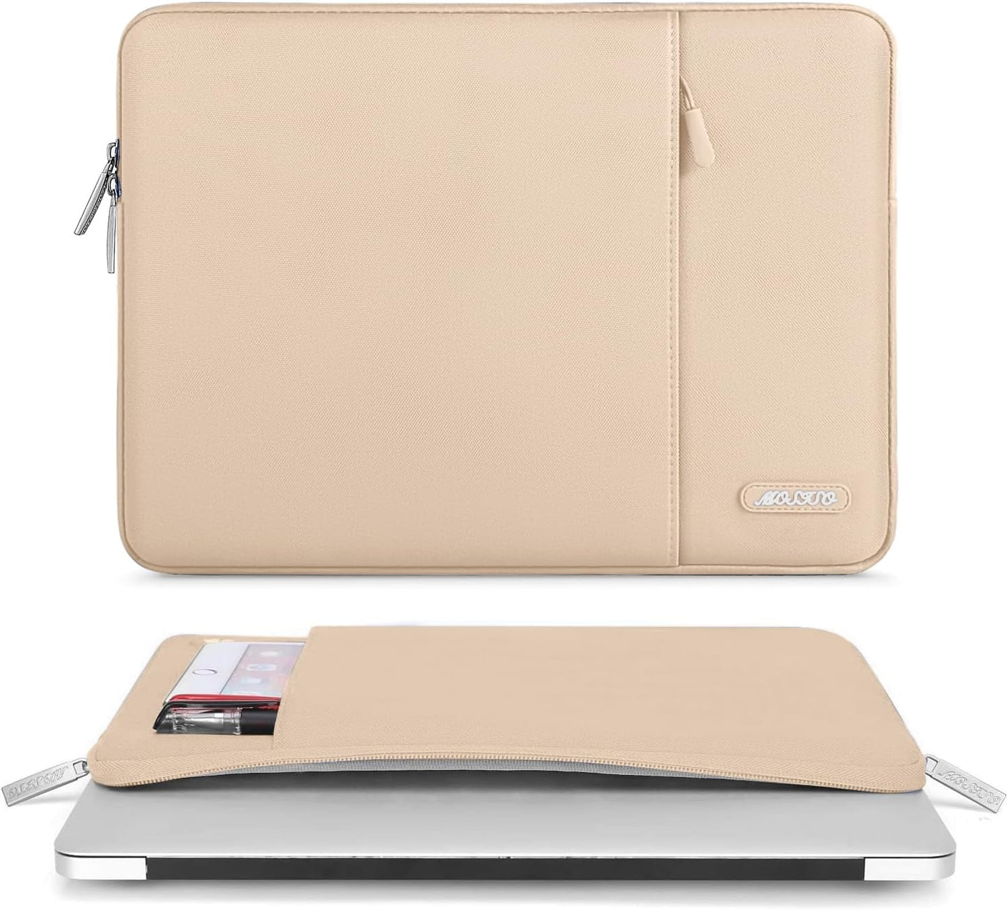 MOSISO Laptop Case 15 inch, 15 inch Laptop Sleeve Compatible with MacBook Air 15 M4 A3241 M3 A3114 M2 A2941 2025 2024 2023,Dell XPS 15,Polyester Vertical Computer Sleeve Bag with Pocket, Apricot