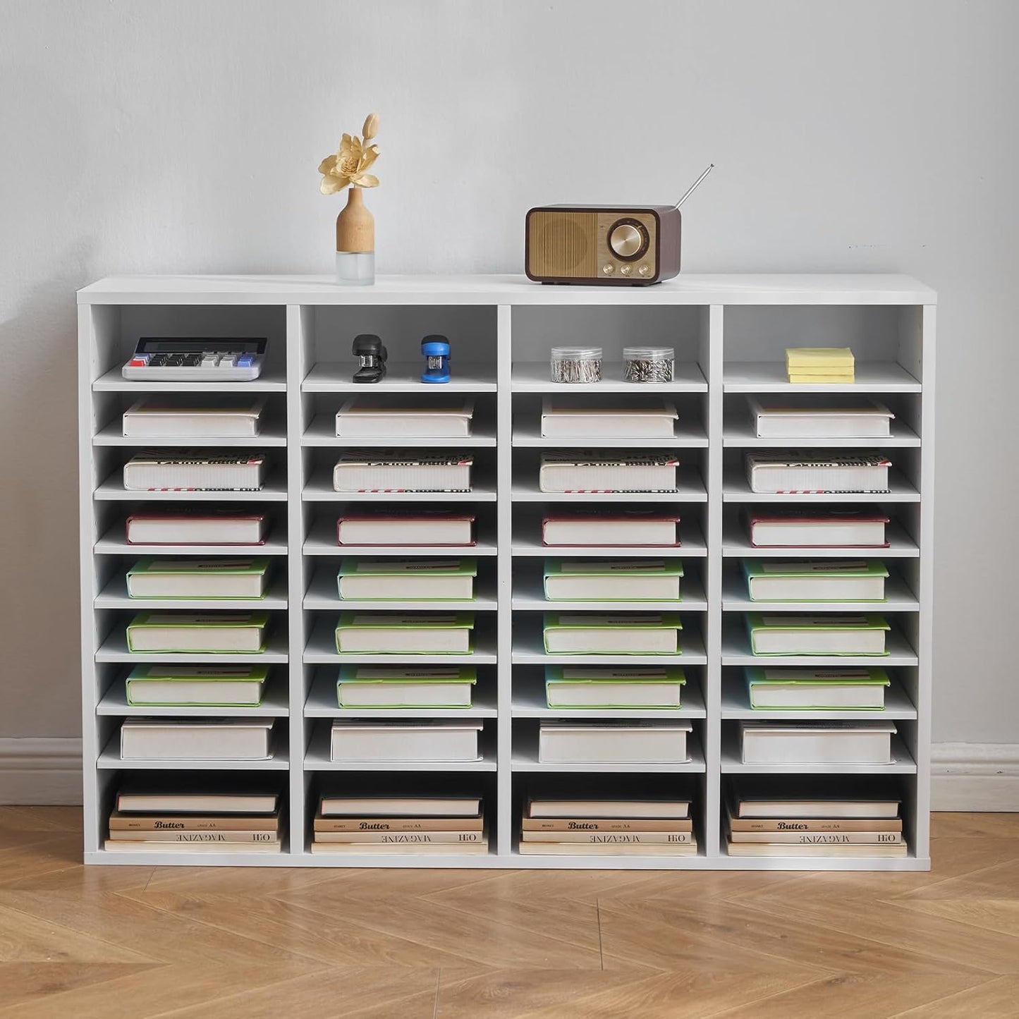 VEVOR Literature Organizer, 36 Compartments Office Mailbox with Adjustable Shelves, Wooden Mailbox Sorter Medium Density Fiberboard Office Home Classroom Storage for Files, Documents, Papers, White