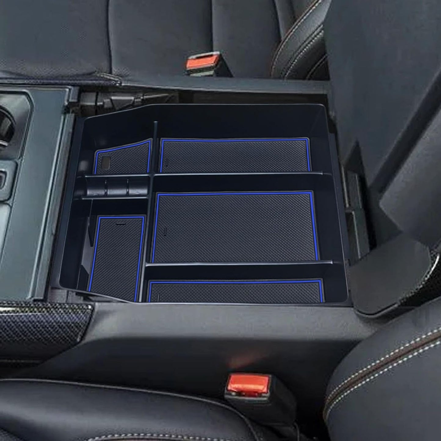 Center Console Organizer Compatible with 2021 2022 2023 2024 Ford F150 Interior Accessories, Armrest Box Insert Storage Tray (Full Console w/Bucket Seats ONLY)-Blue Trim