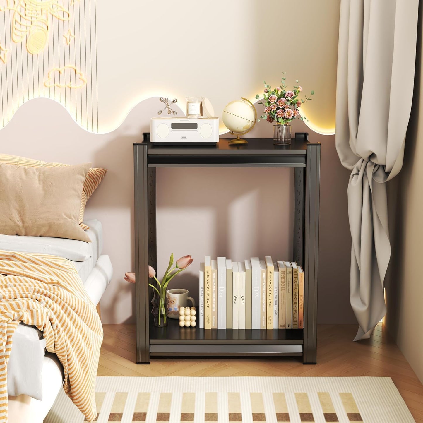 2-Tier Storage Shelves,1200 Lbs Metal Shelving Unit, Double-Layer Columns, Adjustable Reinforcing Shelves for Coffee Table in Living Room, Bedroom, Kitchen，Office(16''W*10''D*22''H)