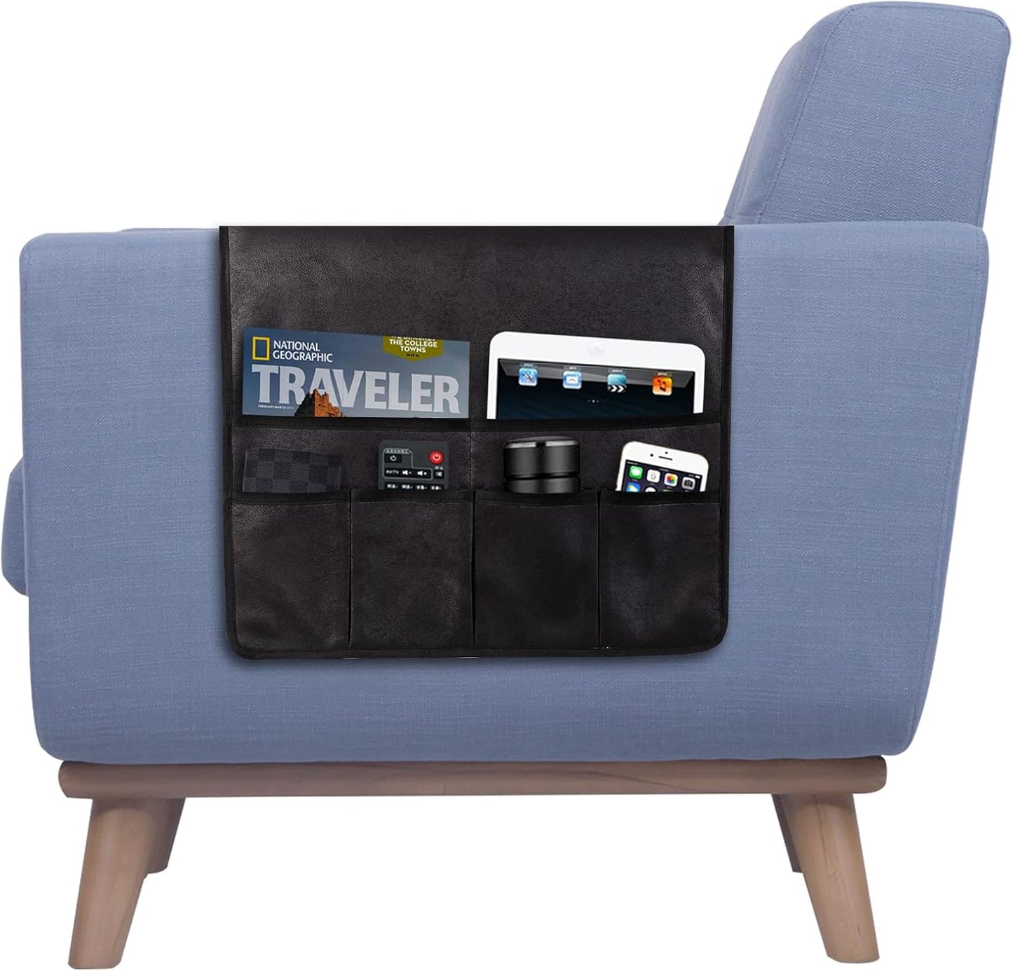 HAOMAIJIA Anti Slip Sofa Armrest Organizer Arm Chair Bedside Caddy Storage Organizer For Recliner Couch With 6 Pockets For Cell Phone Tv Remote Control Magazines (black)