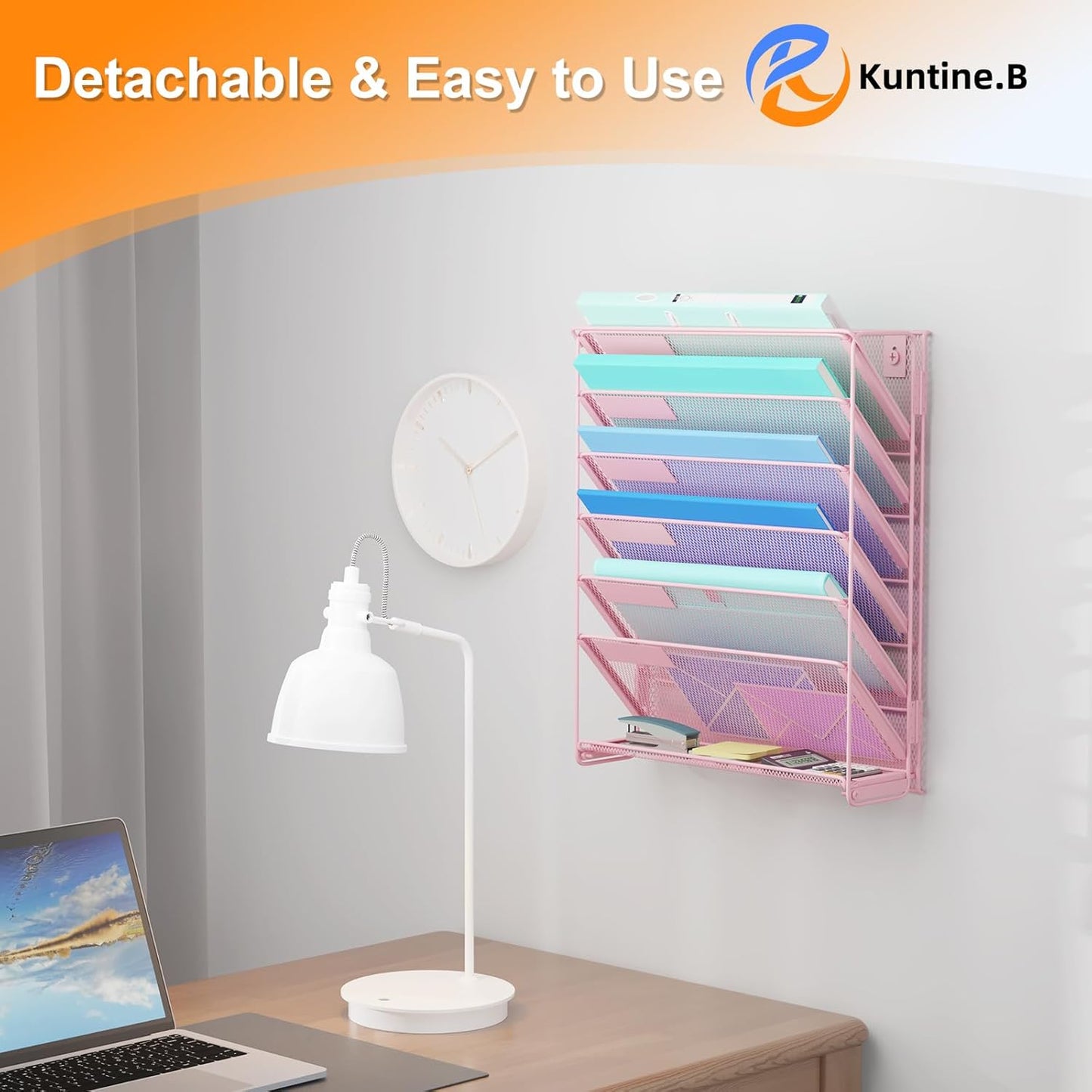 Kuntine.B Wall File Organizer Hanging Magazine Holder (Pink, 7 Tier)