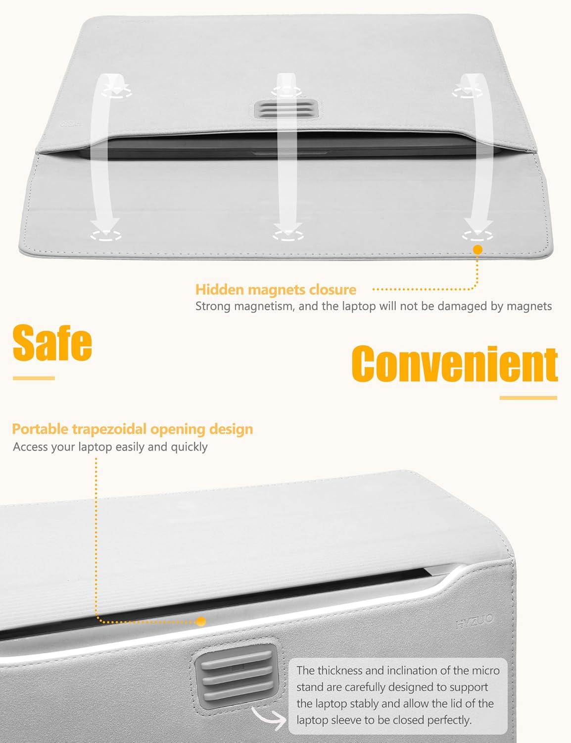 HYZUO 15-16 Inch Laptop Sleeve Case with Stand for MacBook Pro 16 M4/M3/M2/M1 2025-2019, MacBook Pro 15 2015-2012, XPS 15, Samsung Galaxy Book Flex/Pro 15, Light Gray