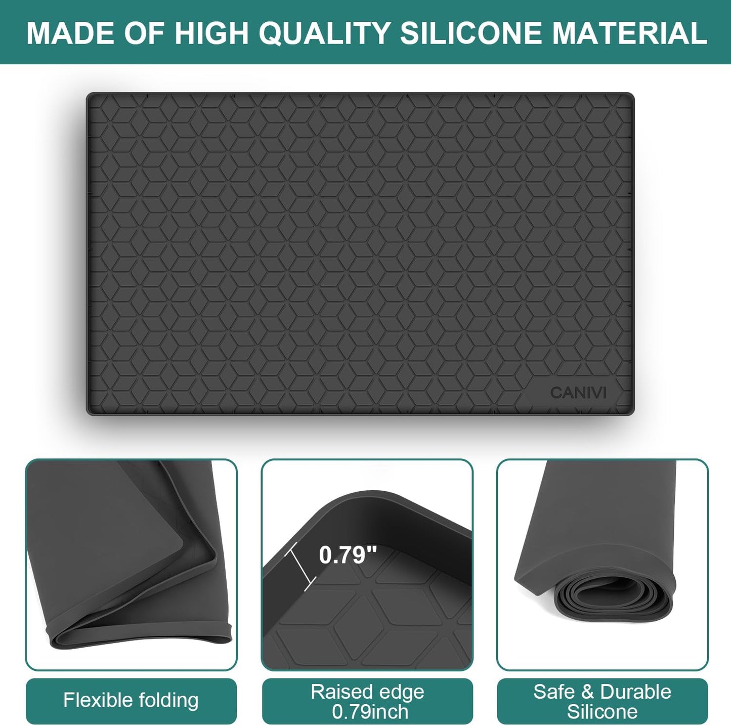 Under Sink Mat, 34" x 22" Waterproof Silicone Under Sink Tray for Kitchen & Laundry Cabinets, Kitchen Cabinet Shelf Protector, Up to 3.3 Gallons Liquid, Fits 36 inch Standard Cabinet(Grey)