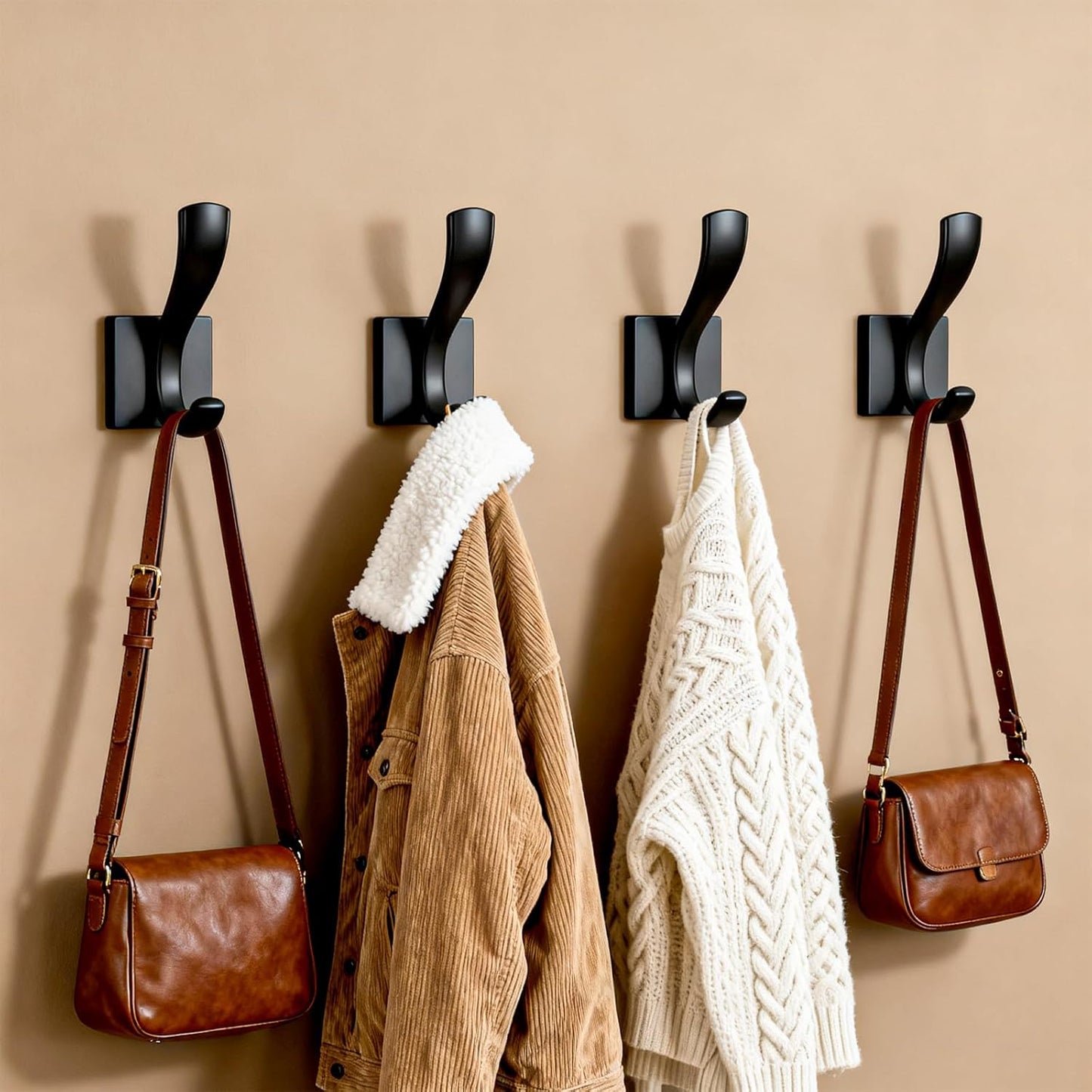 8 Pack Wall Hooks Heavy Duty Towel Robe Coat Hooks for Bathroom Bedroom Entryway with Mounting Hardware Rustproof Aluminum Alloy Black
