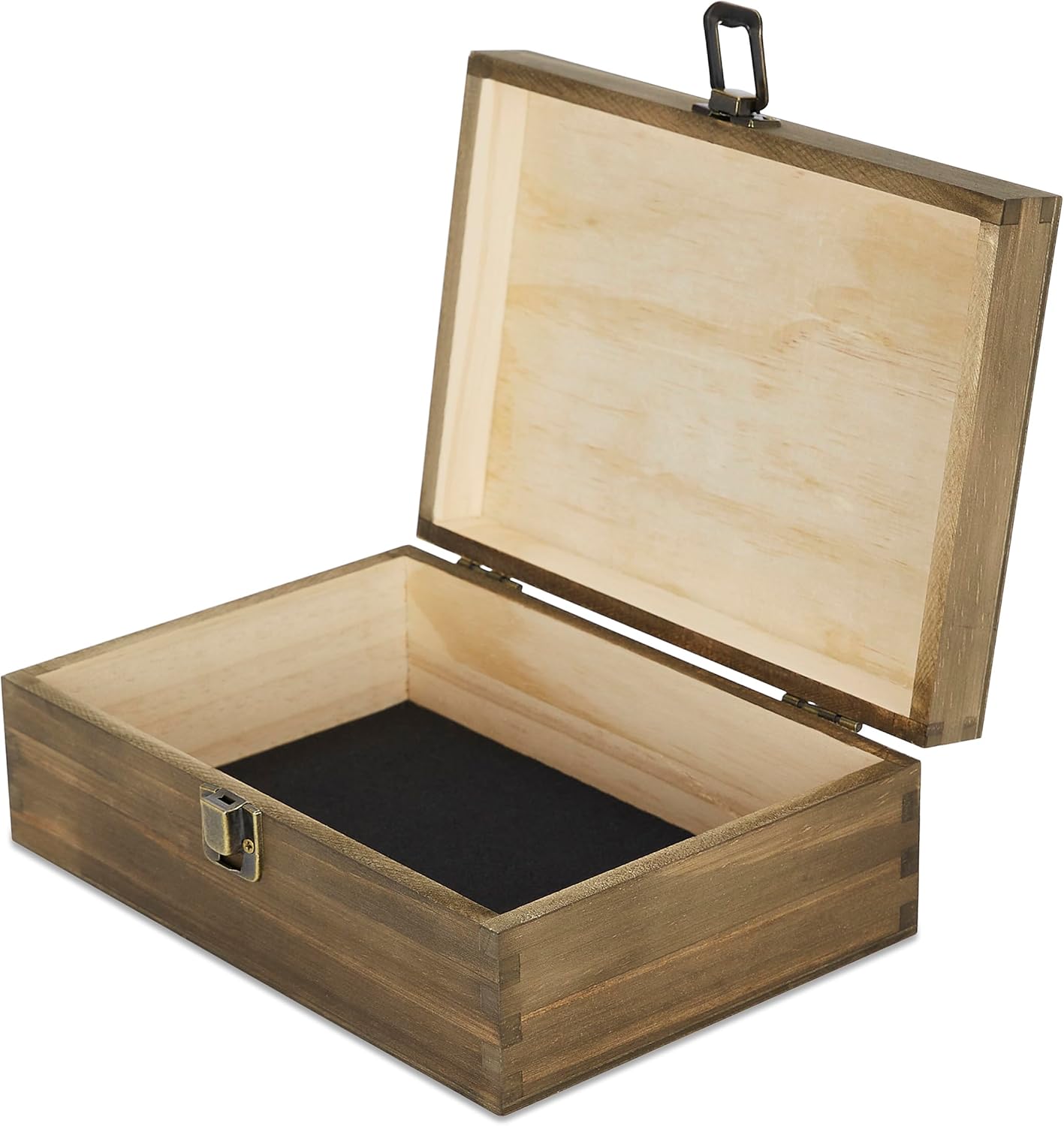 makerflo Medium Dark Walnut Wood Memory Box (Pack of 1) with Hinged with Clasp, Black Felt Inside, Keepsake Wooden Box Ideal for Craft and Personalization (Laser Engraving, Epoxy, UV DTF, and Vinyl)