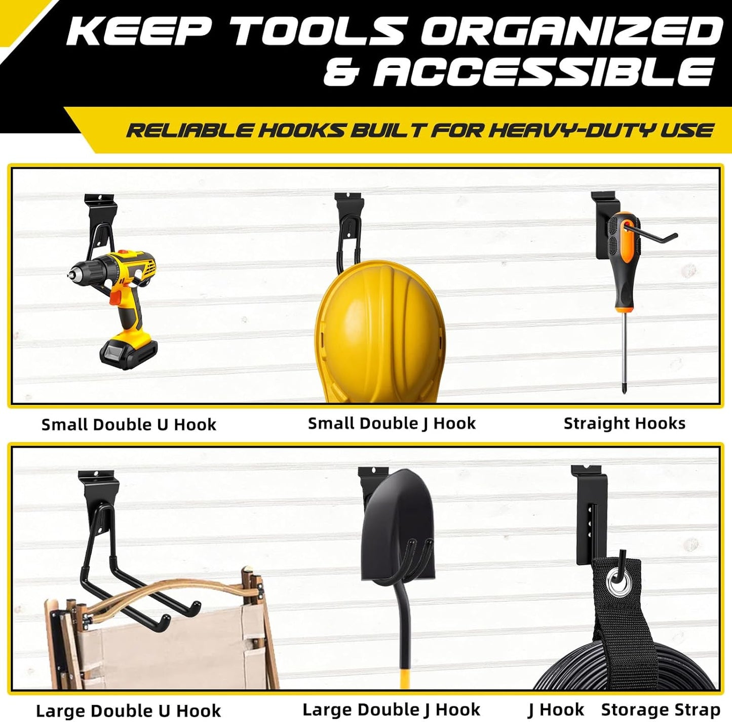 40 Pcs Slatwall Hooks & Hangers – Heavy-Duty Metal Slatwall Accessories Kit for Garage, Workshop & Shed Organization of Tools, Ladders, and Garden Equipment