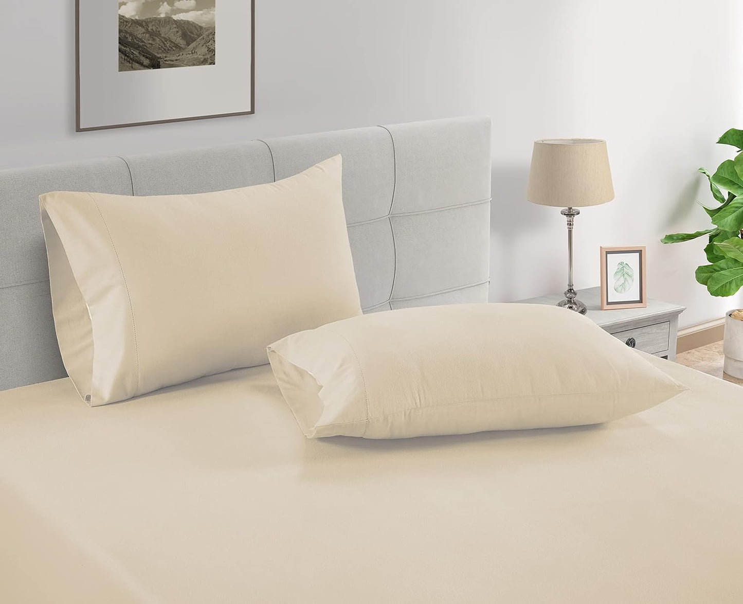 LANE LINEN Queen Ivory Pillow Cases Set of 2 100% Egyptian Cotton 1000 Thread Count Sateen Perfect for Home Hotels & Hospital Use Standard Size