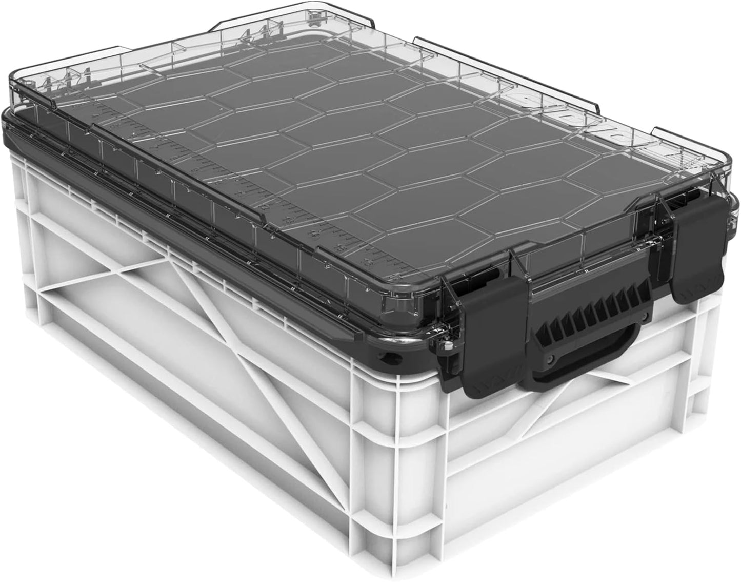 SIDIO Weather Resistant Stackable Storage Bins for Organization - Half-Size Plastic Bin with Dividers for Garage Organization, Home Storage - Heavy Duty Organizer Box (White)