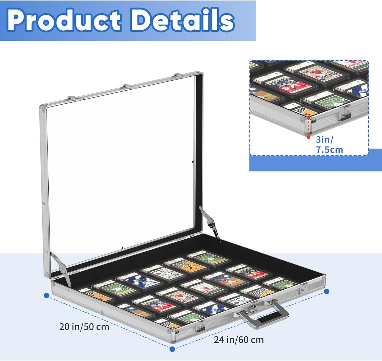 Portable Trade Show Display Case, 24''x20'' Aluminum Card Show Display Case with Lock, Table Top Sports Card Showcase with Clear Acrylic Glass for Jewelry, Trading Cards, Collectibles, Pastry Shows